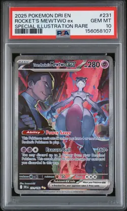 2025 Pokemon Destined Rivals Rocket's Mewtwo EX Special Illustration Rare PSA 10 - Image 1