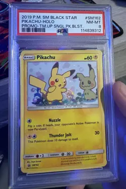 Pokemon Pikachu Holo Black Star Promo SM162 PSA 8 GALAXY SWIRL - Image 1