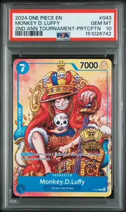 2024 One Piece Promos Monkey D. Luffy 2ND Ann Tournament-Prtcptn PSA 10 #043 - Image 1