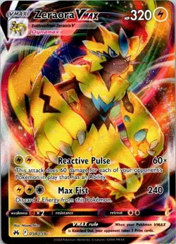 Pokemon TCG Zeraora VMAX 054/159 Crown Zenith Holo Rare NM (SKU 1-2) - Image 1