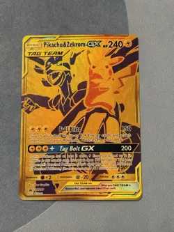 Pokemon Pikachu and Zekrom GX Tag Team Gold Full Art Promo Card SM248 NM - Image 1