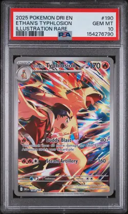 2025 POKEMON DRI EN-DESTINED RIVALS ILLUSTRATION RARE ETHAN'S TYPHLOSION PSA 10 - Image 1