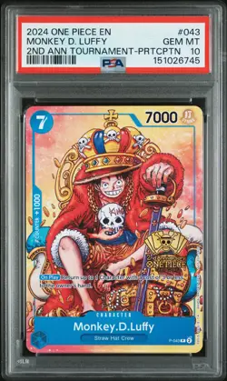 2024 One Piece Promos Monkey D. Luffy 2ND Ann Tournament-Prtcptn PSA 10 #043 - Image 1