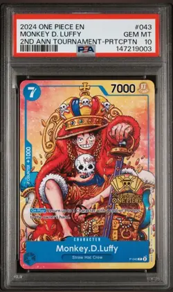 Bandai One Piece CCG Monkey.D.Luffy P-043 2nd Anniversary Promo PSA 10 English - Image 1