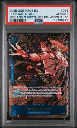 2025 ONE PIECE 3RD ANNIVERSARY TOURNAMENT WINNER #053 PORTGAS D. ACE PSA 10 - Image 1