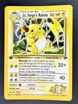 1st Edition Lt. Surge's Raichu (11/132) Gym Challenge Holo Pokemon Card - Image 1