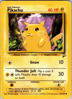 Pikachu 87/130 2000 Base Set 2 Regular Common MP - Image 1