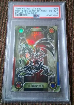 Yu-Gi-Oh! 1999 Red Eyes Black Dragon Bandai Sealdass Holo #30 PSA 6 - Image 1
