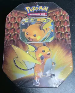 Pokemon Hidden Fates Raichu GX Tin – Factory Sealed 2019 full cellophane version - Image 1
