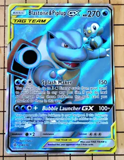 Pokemon Cosmic Eclipse Blastoise and Piplup GX Full Art 214/236 Mint Condition - Image 1