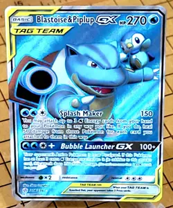 Pokemon Cosmic Eclipse Blastoise and Piplup GX Full Art 214/236 Mint Condition - Image 2
