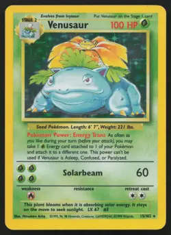 Venusaur 15/102 Holo Rare Base Set Unlimited Pokemon English LP - Image 1