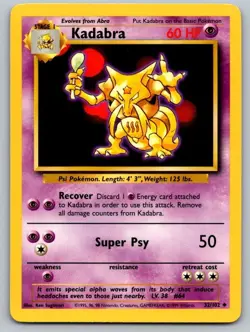 Kadabra 32/102 Uncommon Base Set Unlimited Pokemon Lightly Played - Image 1