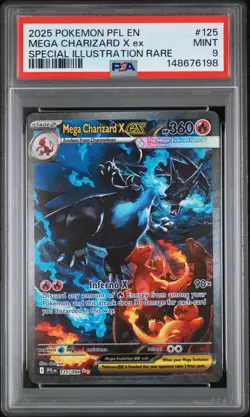 2025 POKEMON PFL EN-PHANTASMAL FLAMES #125 MEGA CHARIZARD X EX PSA 9 - Image 1