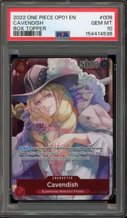 One Piece CCG Cavendish Bx. Topper OP01-008 PRE ERRATA PSA 10 Gem Mint - Image 1