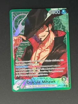 One Piece OP14 The Azure Sea’s Seven - Dracule Mihawk OP14-020 Leader Alt Art - Image 1