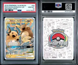 PSA 10 🔥 🔥 2019 Pokemon Worlds Raichu & Alolan Raichu GX Tag Team Pikrom Judge - Image 3