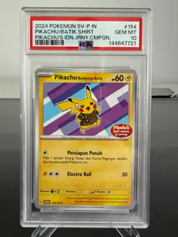 Pokemon TCG PSA 10 GEN MINT Pikachu Berkemeja Batik 154/SV-P Indonesian Promo - Image 1