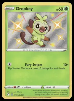 Pokemon Cards Grookey SV004/SV122 Shining Fates Shiny Vault Shiny Rare NM - Image 1