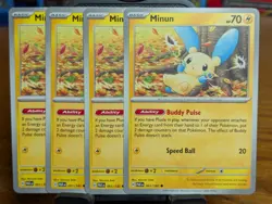 Pokemon TCG Paradox Rift Minun 061/182 x4 Playset - Image 1