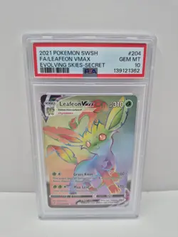 Leafeon VMAX (Secret) Secret Rare SWSH07: Evolving Skies 204/203 PSA 10 Pokemon - Image 1