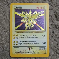 Pokemon Zapdos Base Set Holo Rare 16/102 English 90 HP Trading Card - Image 1