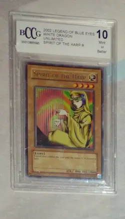2002 YuGiOh LEGEND OF BLUE EYES SPIRIT OF THE HARP BCCG 10 Rare LOB-078 - Image 1