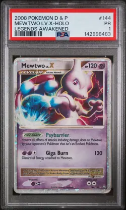 2008 POKEMON DIAMOND & PEARL LEGENDS AWAKENED #144 MEWTWO LV.X-HOLO PSA 1 - Image 1