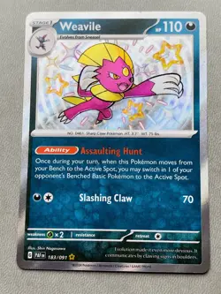 Weavile 183/091 Shiny Rare Paldean Fates Pokemon NM - Image 1