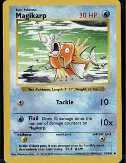 Magikarp Uncommon Base Set Shadowless 035/102 Water Unlimited Pokemon Card - Image 1