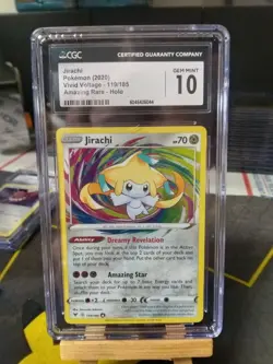 CGC 10 GEM MINT Jirachi 2020 Vivid Voltage 119/185 Amazing Rare Pokemon Card - Image 1