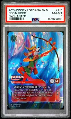 2024 DISNEY LORCANA EN 5-SHIMMERING SKIES #215 ROBIN HOOD - SHARPSHOOTER PSA 8 - Image 1