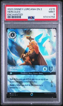2023 DISNEY LORCANA EN 2-RISE OF THE FLOODBORN #215 HERCULES - DIVINE HERO PSA 9 - Image 1