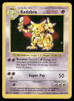 Pokemon Cards Kadabra 32/102 Base Set Shadowless Uncommon HP - Image 1