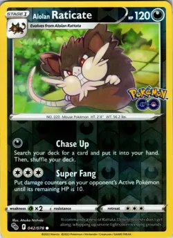 Alolan Raticate 042/078 Common Pokemon GO Pokemon Reverse Holo NM - Image 1