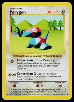 Pokemon Card - Porygon Base Set Shadowless 39/102 Uncommon - Image 1