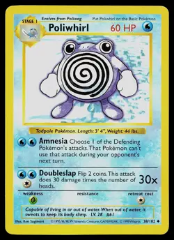 Pokemon Card - Poliwhirl Base Set Shadowless 38/102 Uncommon - Image 1