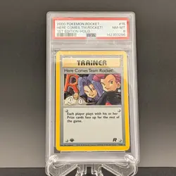 Pokemon 1st Edition Team Rocket Here Comes Team Rocket Holo 15/82 - PSA 8 NM-MT - Image 1