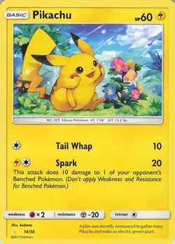 Pikachu - 14/30 - Alolan Raichu Trainer Kit pokemon Card Heavily Played - Image 1