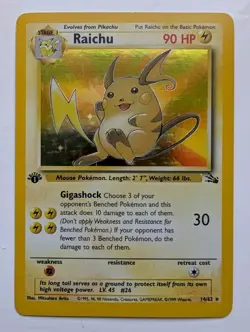 Raichu 14/62 Holo Rare - 1st Edition - Pokemon Fossil - Super Clean Holo NM - Image 1