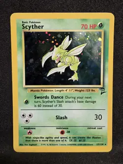 Vintage Pokemon TCG - Base Set 2 - Unlimited Scyther 017/130 Holo: NM- - Image 1