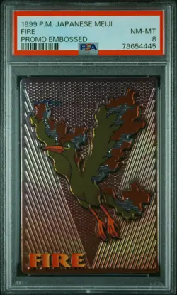 1999 POKEMON JPN MEIJI PROMO EMBOSSED FIRE PSA 8 - Image 1