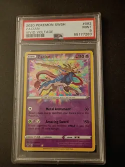 Zacian 082/185 Amazing Rare 2020 Pokemon Vivid Voltage PSA 9 Mint - Image 1
