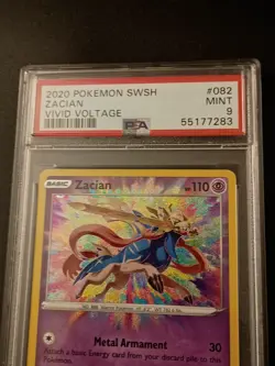 Zacian 082/185 Amazing Rare 2020 Pokemon Vivid Voltage PSA 9 Mint - Image 2