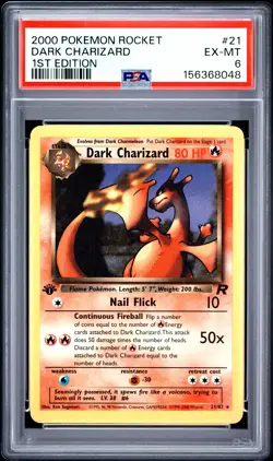 2000 POKEMON ROCKET 1ST EDITION #21 DARK CHARIZARD PSA 6 - Image 1
