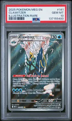 2025 POKEMON MEG EN-MEGA EVOLUTION ILLUSTRATION RARE #141 CLAWITZER PSA 10 - Image 1