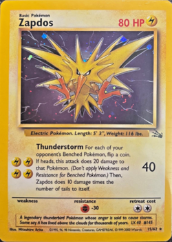 Pokemon TCG - Zapdos - 15/62 - Holo Unlimited - Fossil Unlimited [Moderate Play] - Image 1