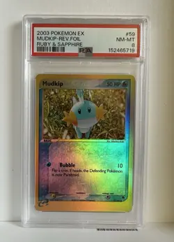 2003 POKEMON EX RUBY & SAPPHIRE #59 MUDKIP REVERSE FOIL PSA 8 Holo Near Mint - Image 1
