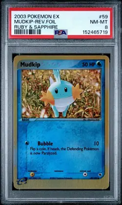 2003 POKEMON EX RUBY & SAPPHIRE #59 MUDKIP REVERSE FOIL PSA 8 Holo Near Mint - Image 2