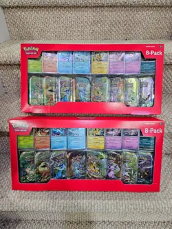 Pokemon Prismatic Evolutions Costco 8 Mini-Tin Bundle w Promo Cards 2 Pack - Image 1